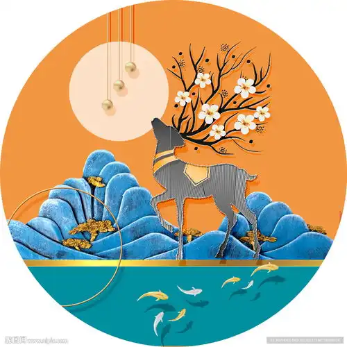 圆形装饰画鹿图片设计图psd分层素材psd分层素材