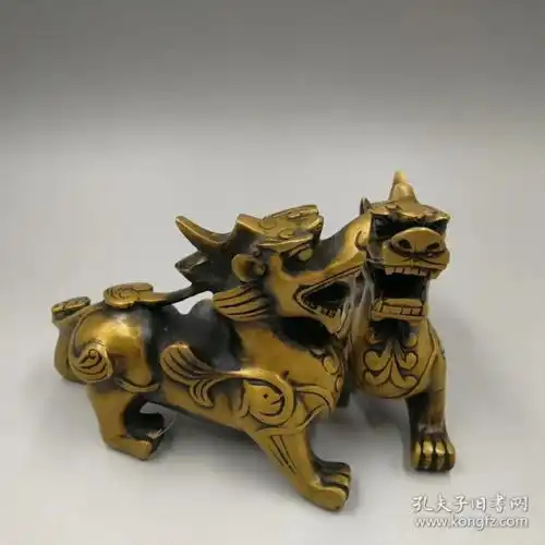 黄铜麒麟貅一对镇宅旺财铜摆件铜麒麟摆件