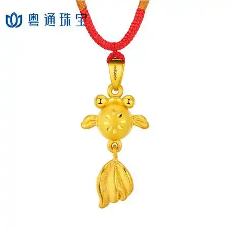 粤通珠宝足金9993d硬金灵动小金鱼黄金吊坠图片大全邮乐官方网站