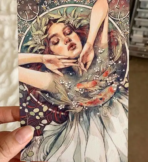 唯美个性的少女插画,明眸丰唇,色彩跳跃