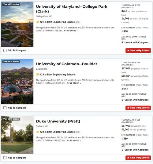 2023usnews美国研究生工程学院排名公布