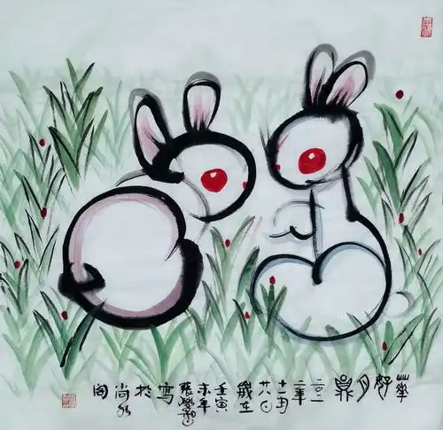 2023喜兔迎新张学智印象岩画十二生肖玉兔呈祥系列作品欣赏