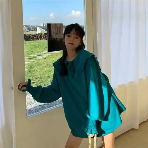 卓纪秋季2020新款宽松韩版长袖娃娃领盐系卫衣女可爱甜美中长款上衣潮