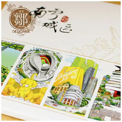 南宁六城区主题插画手绘明信片