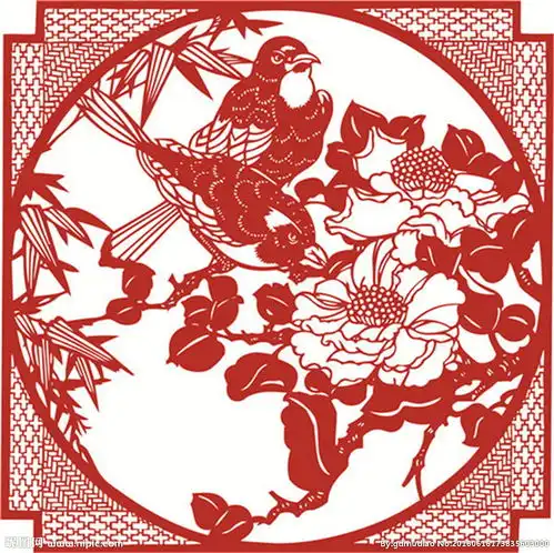 牡丹花开富贵窗格镂空通花线条图图片