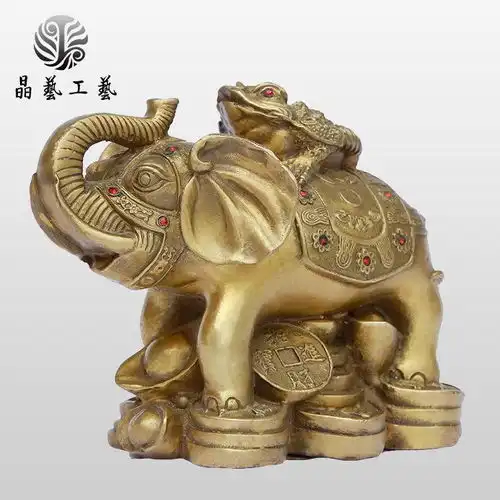 金属工艺品纯铜大象摆件荣华富贵象上金蟾吉祥如意风水家居摆件