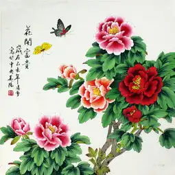 已售凌雪四尺斗方国画花鸟画花开富贵工笔牡丹520