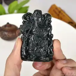 天然墨玉关公吊坠挂件