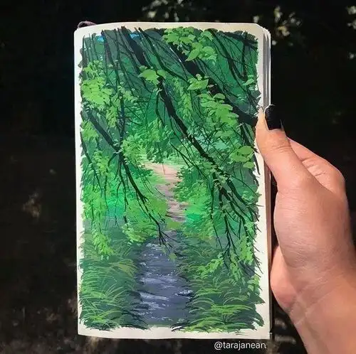 治愈系绘画,看速写本里的风景,花园森林大自然,与人类共享着同一片天地