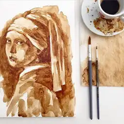 咖啡作画以深浅不同的咖啡手绘肖像