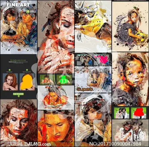 人像添加抽象美术绘画效果ps动作