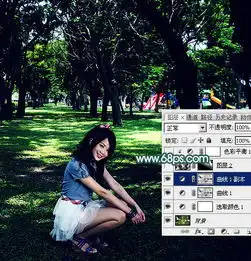 photoshop给树林中的人物图片增加梦幻透射光束
