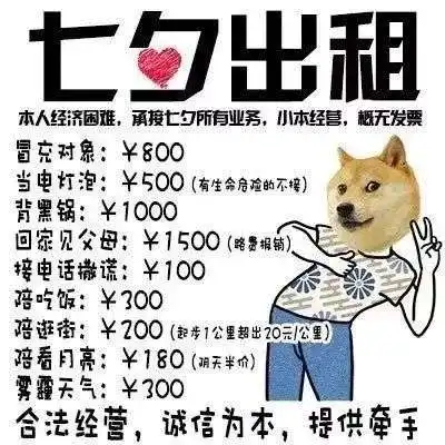 七夕出租自己详细价目表七夕单身出租自己表情包分享