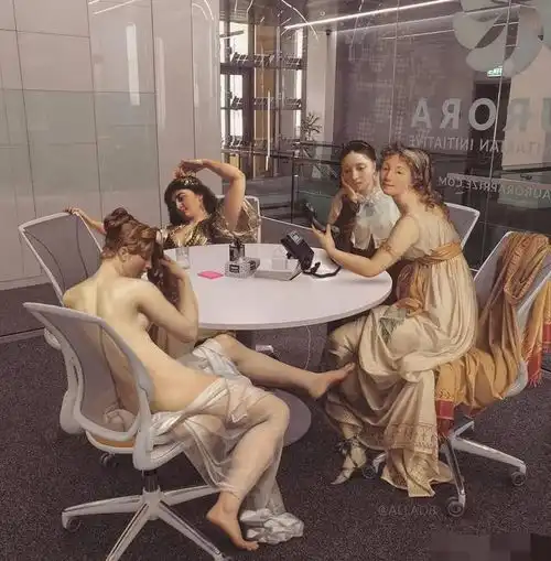 一组拼贴艺术作品宿醉泡吧蹦迪以及垃圾食品下的油画人物形象