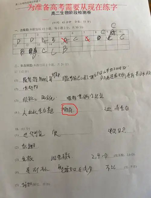 网课在进行青岛六中高二年级生物检测阅卷小结