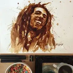 咖啡作画以深浅不同的咖啡手绘肖像