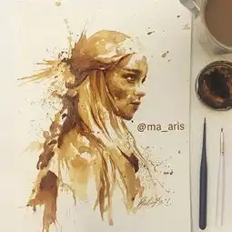 咖啡作画以深浅不同的咖啡手绘肖像