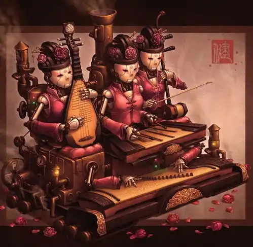 中国风蒸汽朋克插画作品,复古色调,带着怀旧的气息