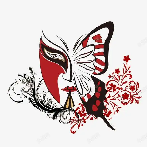 手绘中国风京剧脸谱蝴蝶花纹高清素材脸谱设计图片免费下载页面网页平面电商创意素材png素材中国风花纹素材