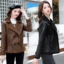 2022新款机车服托皮毛一体外套加绒女装休闲大码宽松套装