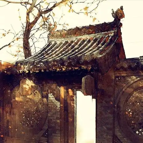 唐崎夜雨手绘古风朋友圈背景图