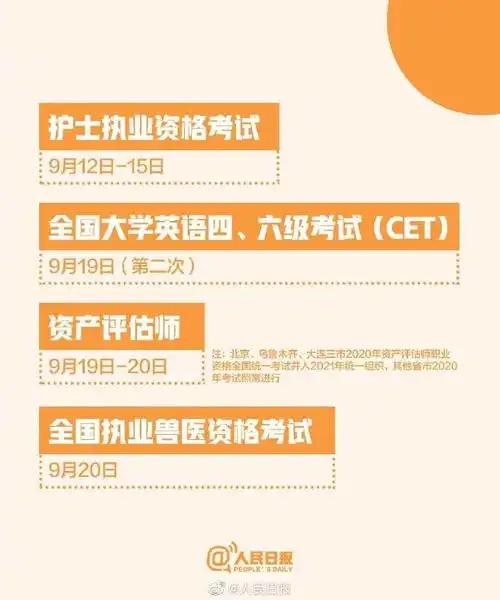 2020最后四个月考试日历汇总,一起加油