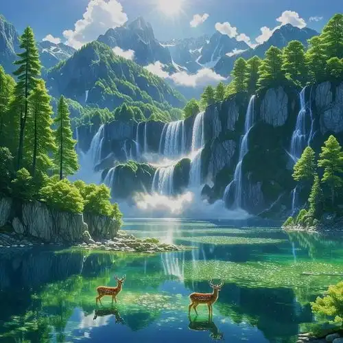 青山绿水能量头像,象征着福鹿悠然惬意,寓意锦鲤悠游自在的生活