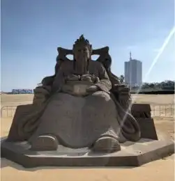 金山城市沙滩恢复开园财神爷沙雕成最神奇景点