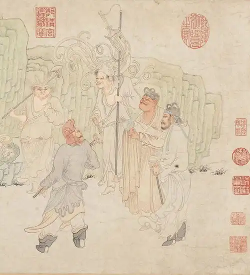 传统典籍255十六罗汉图卷明代画家吴彬绘汤宾尹书般若波罗蜜多心经