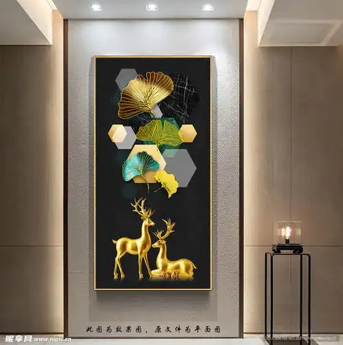 新中式麋鹿玄关画设计图室内广告设计