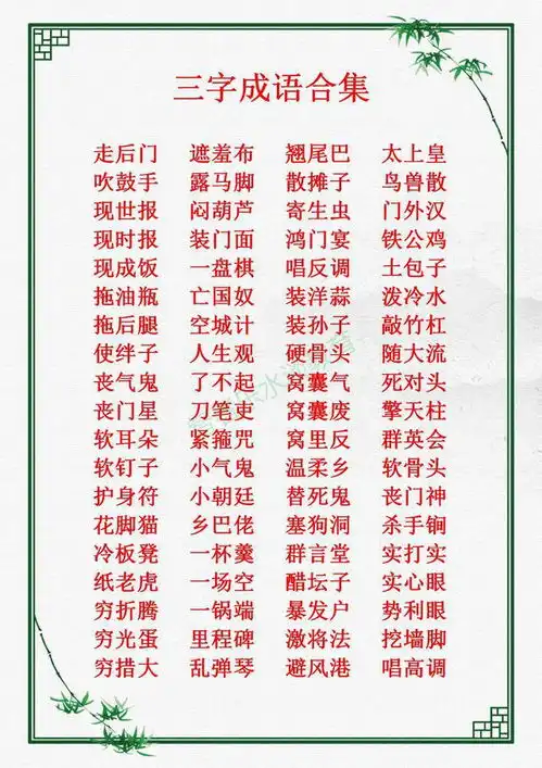 我们平时常说常见常听的三字成语,归纳总结合集大全收藏