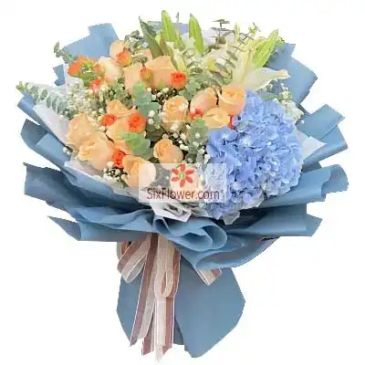 19朵玫瑰百合花束的图片款式