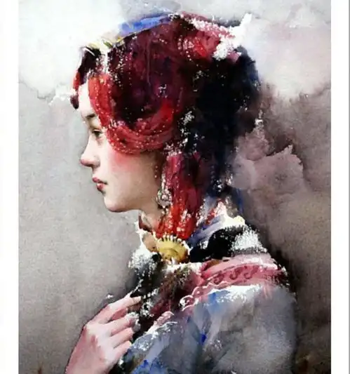 黄华兆少数民族肖像水彩画