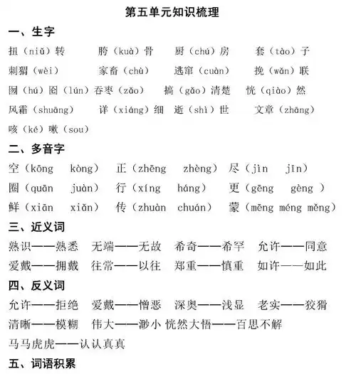 16年级后半学期语文知识点汇总快打印给孩子
