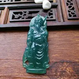 翡翠a货蓝水冰糯种关公吊坠