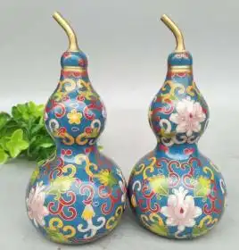 纯铜景泰蓝镇宅葫芦一对道家法器旺宅化煞八卦风水葫芦摆件