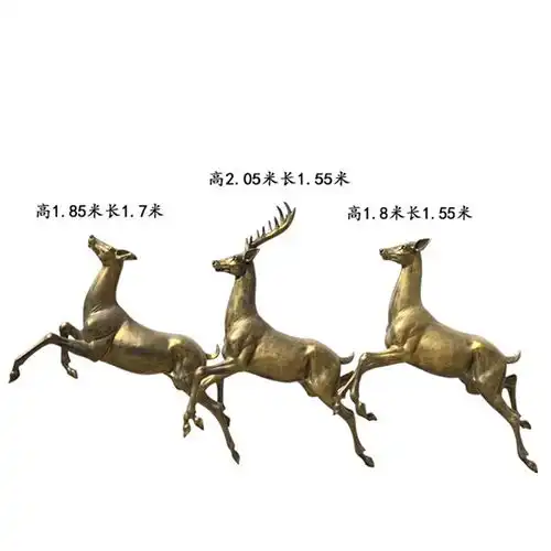 玻璃钢仿铜福鹿雕塑奔跑福鹿雕塑玻璃钢鹿雕塑户外园林庭院雕塑