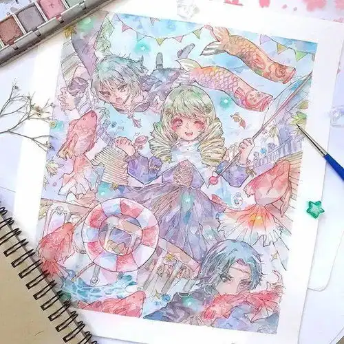 水彩手绘梦幻精致画风动漫人物手绘作品