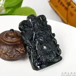 天然墨玉关公吊坠挂件