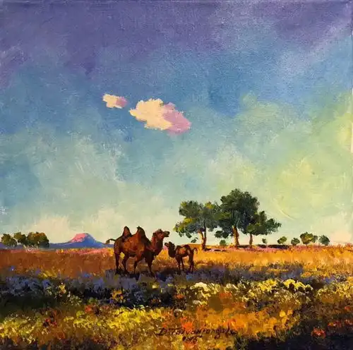 d.泰温吉日嘎拉风景油画作品