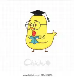 可爱博士小鸡卡通矢量插画手拿书本认真学习认真读书中黄金知识