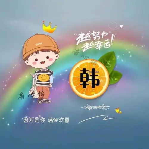 姓氏头像第521期,可爱卡通情侣个性签名头像,越努力越幸运
