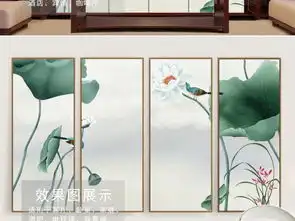 中式淡雅禅意工笔荷花意境背景墙