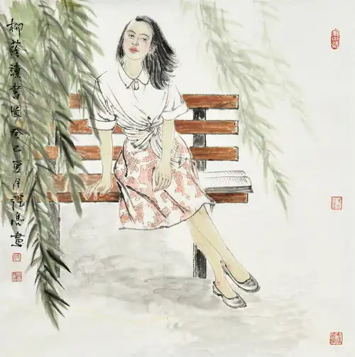 张亮国画人物作品赏析优雅端庄,唯美浪漫
