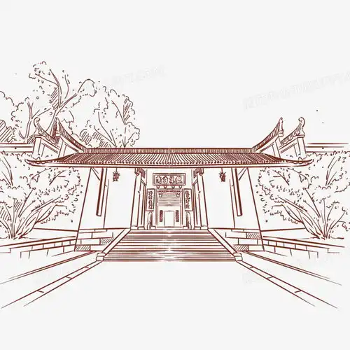 手绘线稿长沙岳麓书院正面免抠元素png图片素材下载长沙png熊猫办公