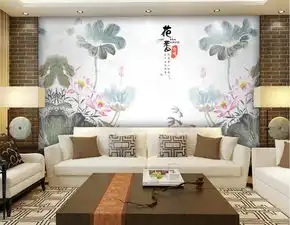 新中式禅意水墨荷花电视背景墙装饰画图片素材psd效果图下载中式电视背景墙图大全电视背景墙编号17406969