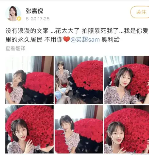 999朵玫瑰,爱得太满,张嘉倪何德何能可以被买超如此宠爱