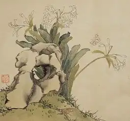 居廉花鸟笔法工整,设色妍丽