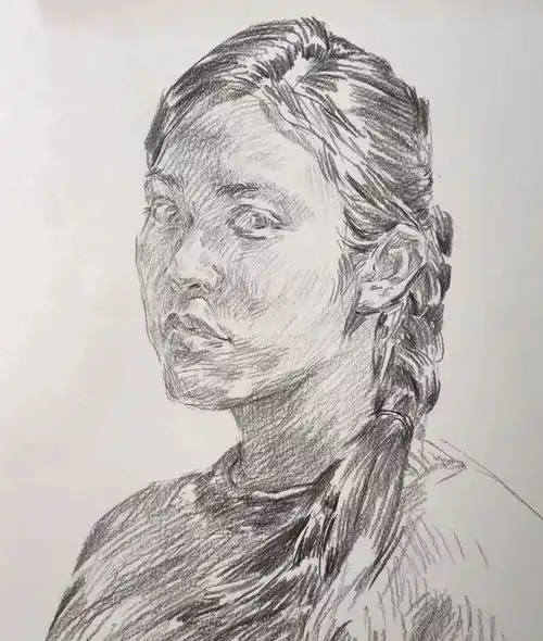视频教学朱传奇教你画扎着麻花辫侧光的女青年