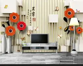 3d晨雾手绘花朵小碎花背景墙壁画图片素材效果图下载